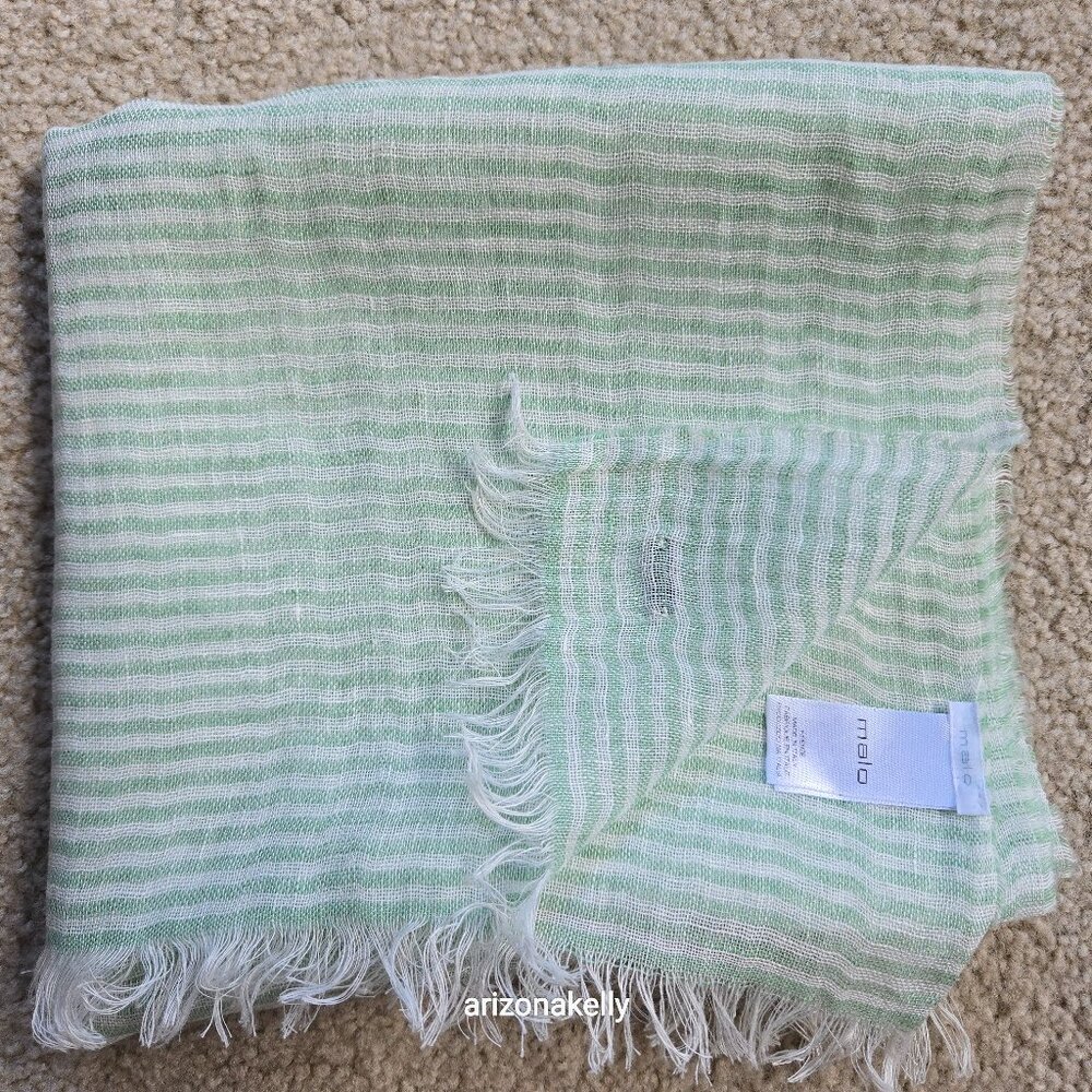 Malo Linen Scarf Green White Stripes Italy